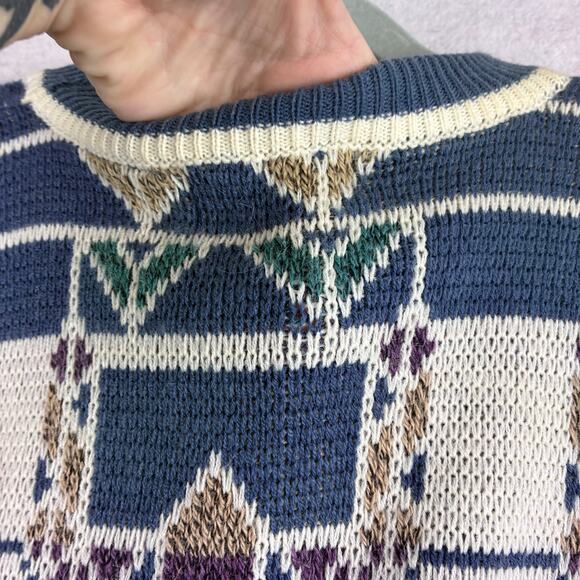 Vintage Hennessy Van Heusen Pullover Sweater Men's Medium Geometric Block Nordic - Picture 4 of 12